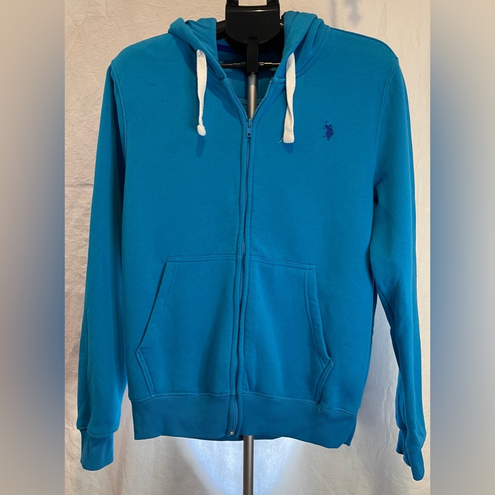 Men’s US Polo Assn Full Zip Fleece Hoodie Blue Medium